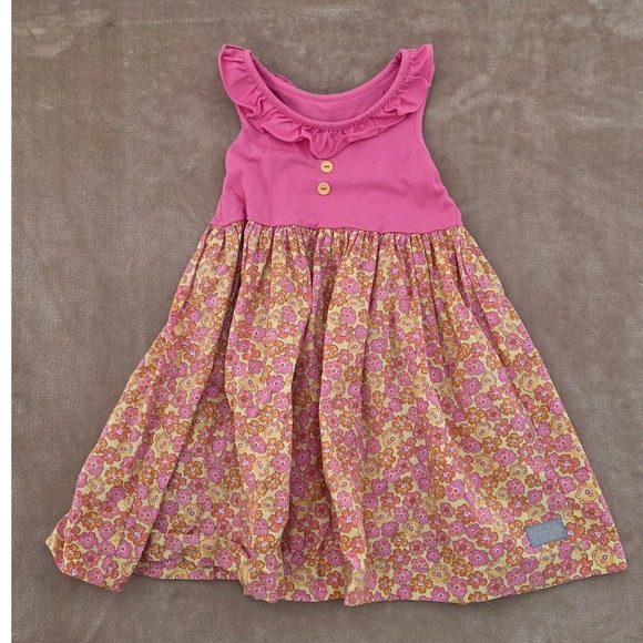 Eleanor Rose Girls Dress Pink Floral Sleeveless Ruffle Buttons Size 6/7 - Picture 2 of 6